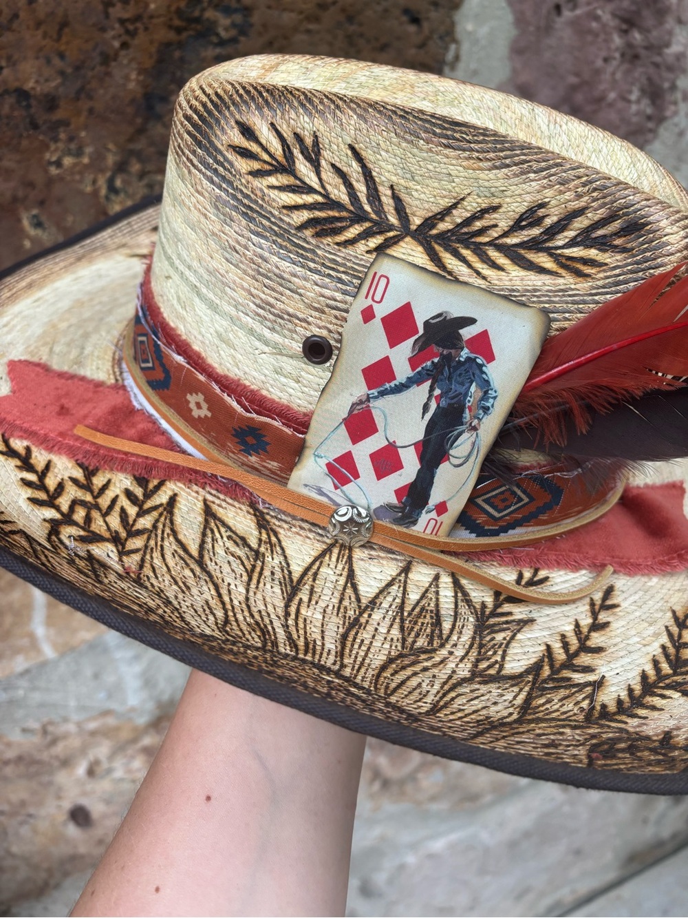New Charlie 1 horse Hand burned hat Sz 7 1/8 - Picture 4 of 9